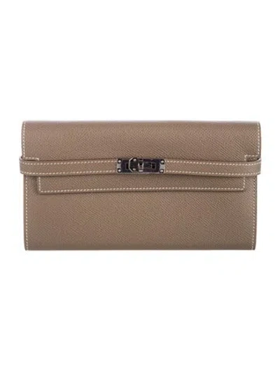 Pre-owned Hermes 2018 Kelly Longue Wallet In Gray