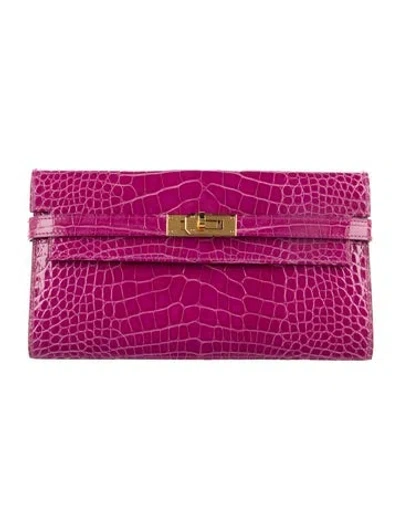 Pre-owned Hermes 2018 Kelly Longue Wallet In Purple