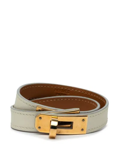 Pre-owned Hermes 2018 Leather Kelly Double Tour Bracelet Costume Bracelet In Gray