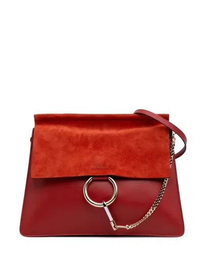 Pre-owned Hermes 2018 Medium Calfskin And Suede Faye Crossbody Bag In Red