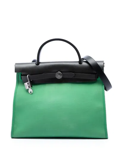 Pre-owned Hermes 2018 Military Toile And Vache Hunter Herbag Zip 31 Satchel In Black