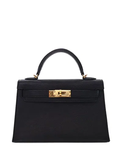Pre-owned Hermes 2018 Mini Chevre Kelly Ii Sellier 20 Satchel In Black