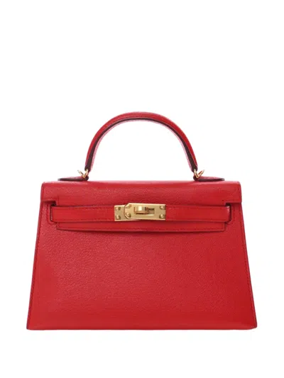 Pre-owned Hermes 2018 Mini Chevre Mysore Kelly Ii Sellier 20 Satchel In Red