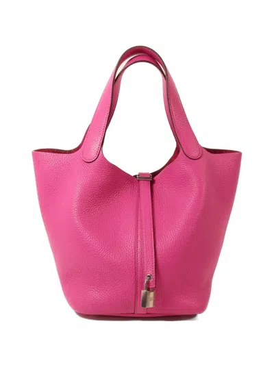 Pre-owned Hermes 2018 Mm Picotin Clemence Leather Tote Bag In Pink
