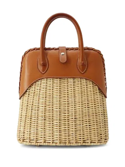 Pre-owned Hermes 2018 Osier Wicker And Barenia Bolide Picnic 24 Handbag In Brown