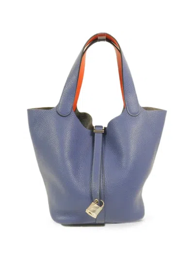 Pre-owned Hermes 2018 Picotin Mm Leather Tote Bag In Blue