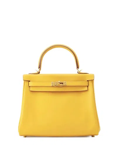 Pre-owned Hermes 2018 Swift Kelly Ii Retourne 25 Satchel In Yellow