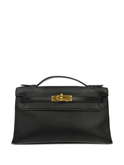 Pre-owned Hermes 2018 Swift Kelly Pochette Tote Bag In Black