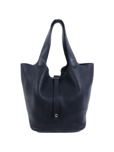 Pre-owned Hermes 2018 Taurillon Clemence Picotin Mm Tote Bag In Blue