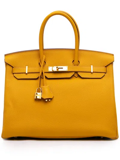 Pre-owned Hermes 2018 Togo Birkin Retourne 35 Handbag In Yellow