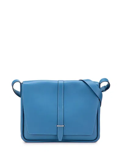 Pre-owned Hermes 2018 Togo Steve Light Junior Messenger Crossbody Bag In Blue