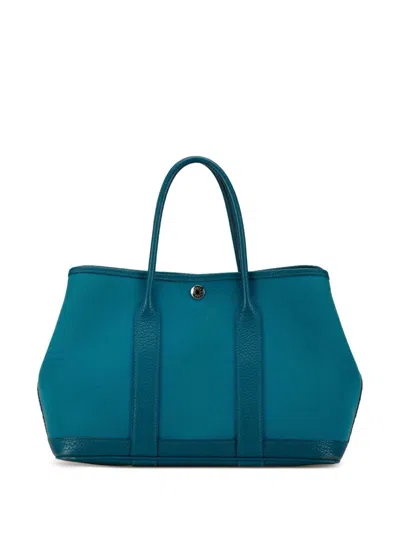 Pre-owned Hermes 2018 Toile And Negonda Garden Party 30 Tote Bag In Blue