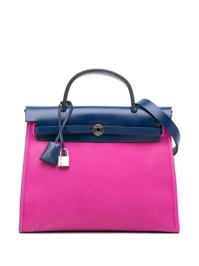 Pre-owned Hermes 2018 Toile Herbag Zip 31 Satchel In Blue