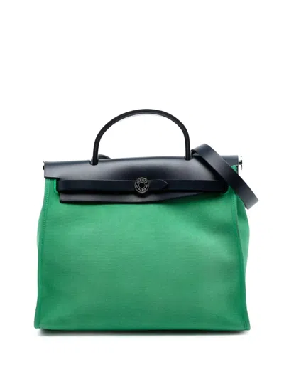 Pre-owned Hermes 2018 Toile Herbag Zip 31 Satchel In Blue