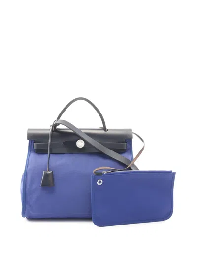 Pre-owned Hermes 2018 Toile Herbag Zip 31 Satchel In Blue