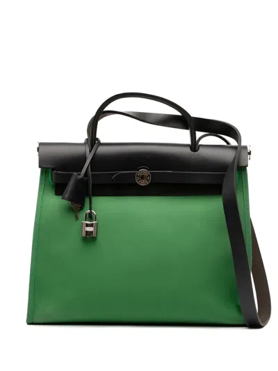 Pre-owned Hermes 2018 Toile Herbag Zip 31 Satchel In Green