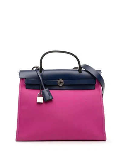 Pre-owned Hermes 2018 Toile Herbag Zip 31 Satchel In Pink