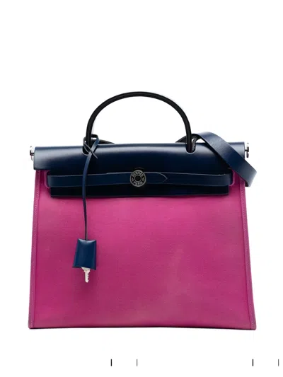 Pre-owned Hermes 2018 Toile Herbag Zip 31 Satchel In Pink