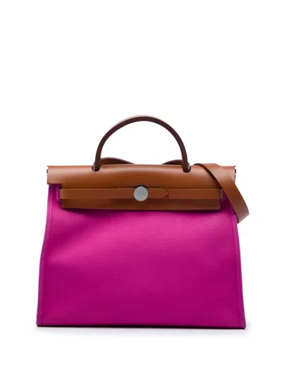 Pre-owned Hermes 2018 Toile Herbag Zip 31 Satchel In Pink