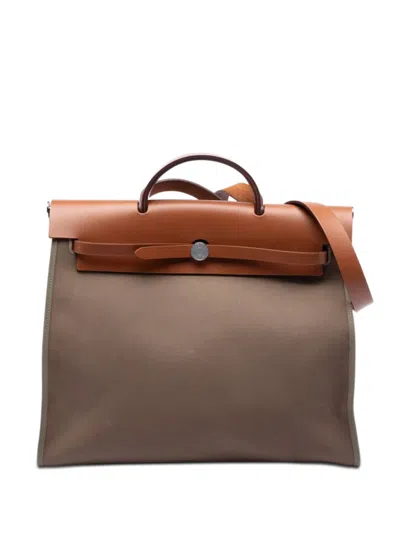 Pre-owned Hermes 2018 Toile Herbag Zip 39 Satchel In Brown