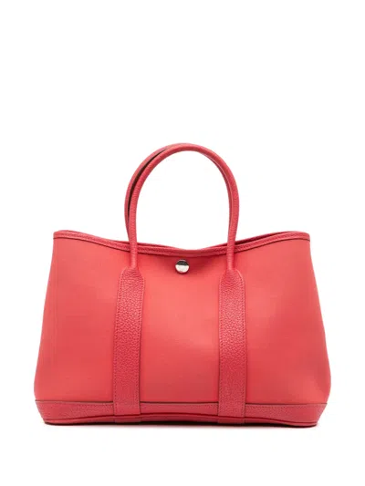 Pre-owned Hermes 2018 Toile Officier Negonda Garden Party 30 Tote Bag In Red