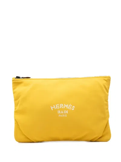 Pre-owned Hermes 2018-2026 Medium Neoprene Neobain Case Clutch Bag In Yellow