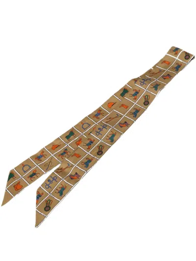 Pre-owned Hermes 2019-2020 Couvertures Et Tenues De Jour Silk Twilly Scarf Scarves In Brown