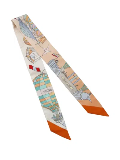 Pre-owned Hermes 2019-2020 Les Folies Du Ciel Silk Twilly Scarf Scarves In Orange