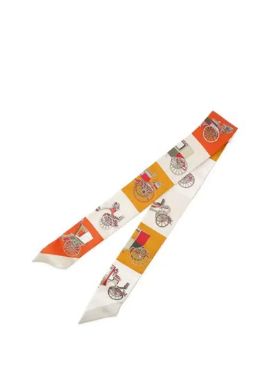 Pre-owned Hermes 2019-2020 Voitures Exquises Twilly Silk Scarf Scarves In Orange