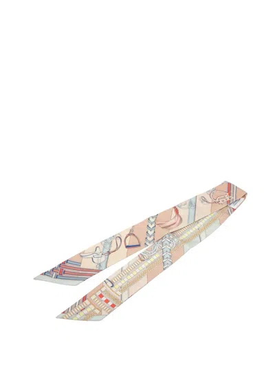 Pre-owned Hermes 2019-2025 Brides Et Gris Gris Silk Twilly Scarf Scarves In Brown