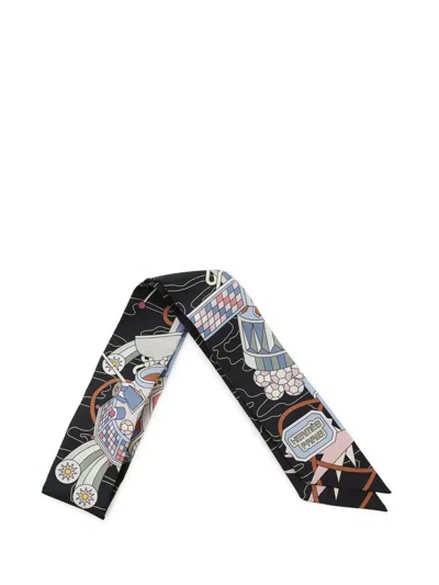 Pre-owned Hermes 2019-2025 Odyssey Silk Twilly Scarf Scarves In Black