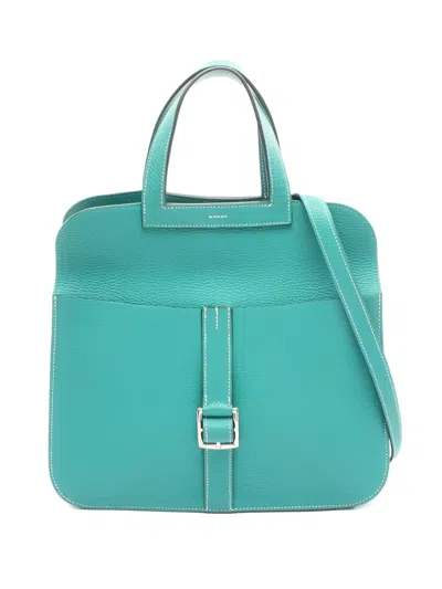 Pre-owned Hermes 2019 31 Arzan Vert Verone Leather Tote Bag In Blue