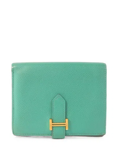 Pre-owned Hermes 2019 Bearn Leather Wallet In Green
