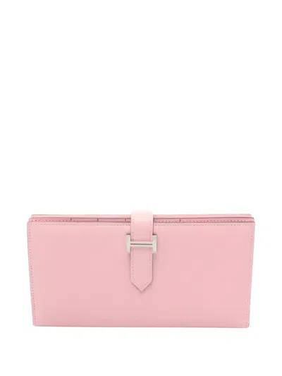 Pre-owned Hermes 2019 Bearn Soufflé Rose Sakura Bi-fold Wallet In Pink