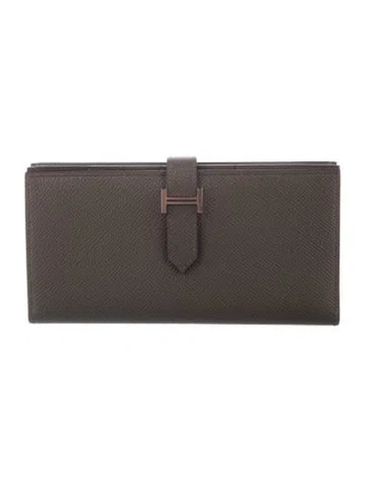 Pre-owned Hermes 2019 Bearn Soufflet Wallet In Grey