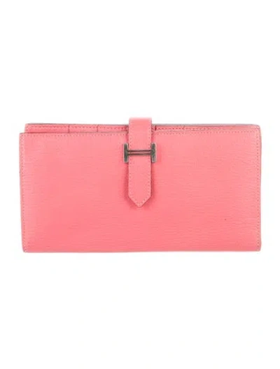 Pre-owned Hermes 2019 Bearn Soufflet Wallet In Pink