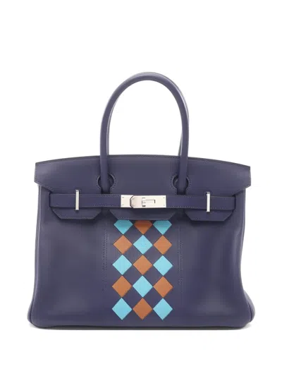 Pre-owned Hermes 2019 Birkin 30 Traceage Leather Tote Bag In Blue