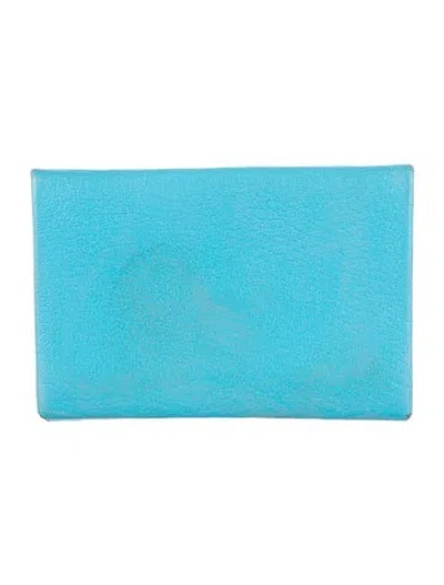 Pre-owned Hermes 2019 Calvi Cardholder In Blue