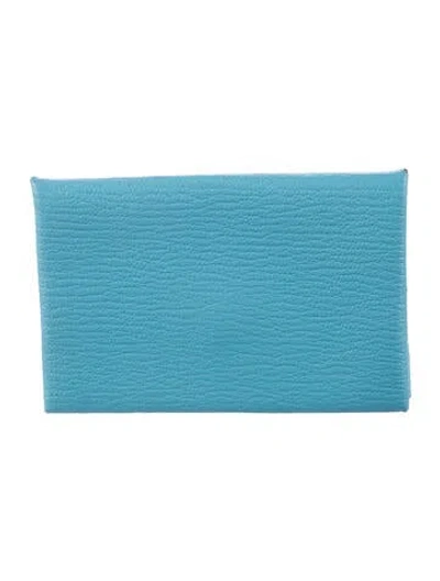 Pre-owned Hermes 2019 Calvi Cardholder In Blue