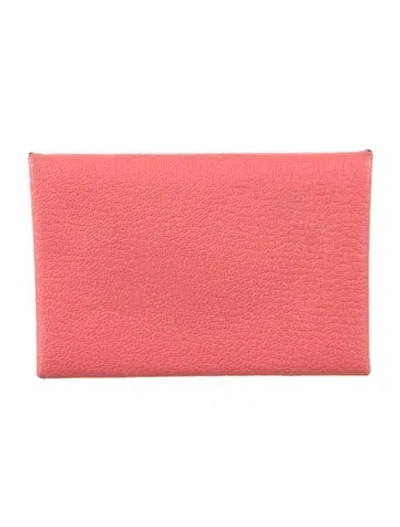 Pre-owned Hermes 2019 Calvi Cardholder In Pink