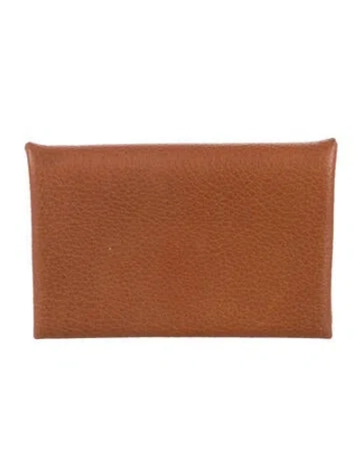 Pre-owned Hermes 2019 Calvi Verso Card Holder In Brown