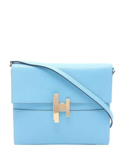 Pre-owned Hermes 2019 Chevre Cinhetic To Go Wallet Crossbody Bag In Blue