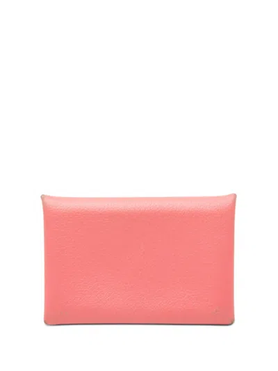 Pre-owned Hermes 2019 Chevre Mysore Calvi Card Holder In Pink