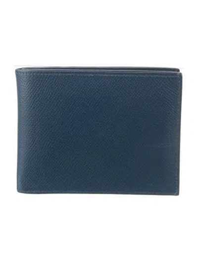 Pre-owned Hermes 2019 Citizen Twill Bifold Wallet In Blue