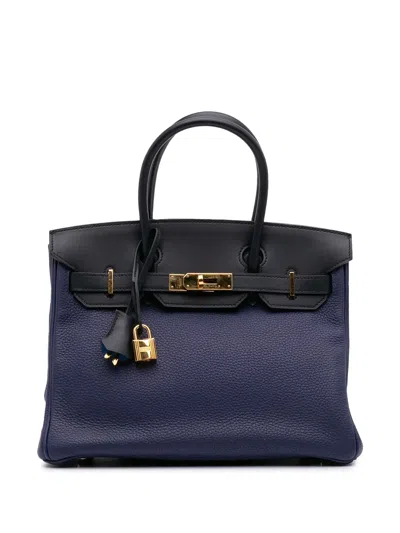 Pre-owned Hermes 2019 Clemence And Sombrero Verso Birkin Retourne 30 Handbag In Blue