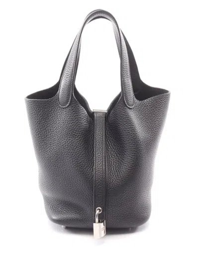 Pre-owned Hermes 2019 Clemence Picotin Lock 18 Handbag In Black