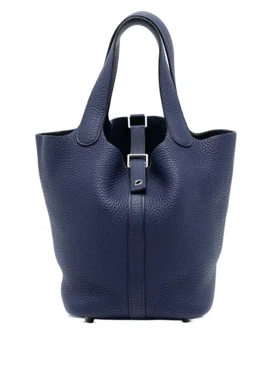 Pre-owned Hermes 2019 Clemence Picotin Lock 18 Handbag In Blue