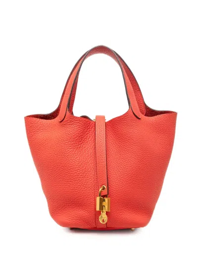 Pre-owned Hermes 2019 Clemence Picotin Lock 18 Handbag In Red