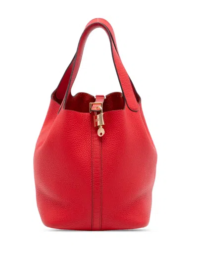 Pre-owned Hermes 2019 Clemence Picotin Lock 22 Handbag In Red