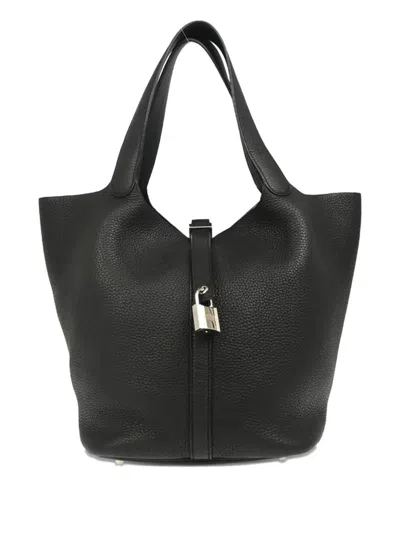 Pre-owned Hermes 2019 Clemence Picotin Lock 26 Gm Handbag In Black